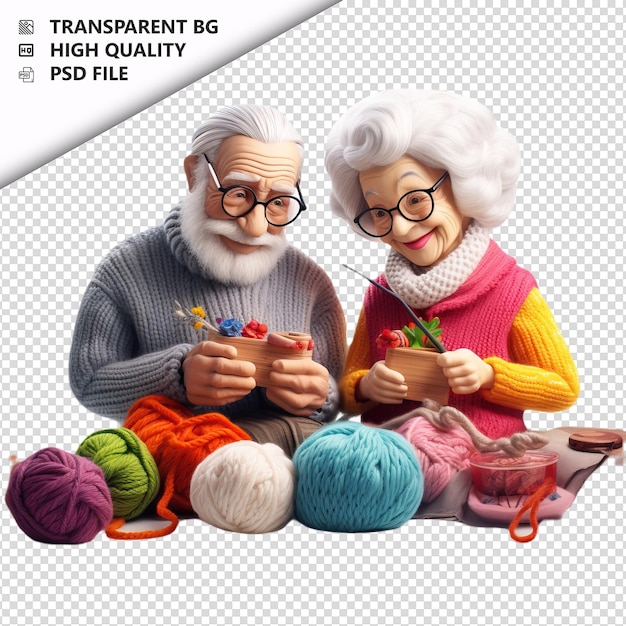 PSD casal europeu de tricô em 3d estilo desenho animado com fundo branco