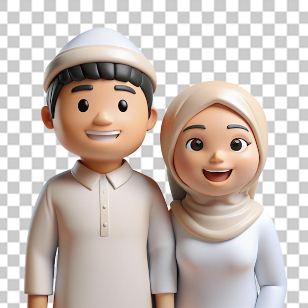 PSD casal feliz de 3d vestindo roupas de ihram