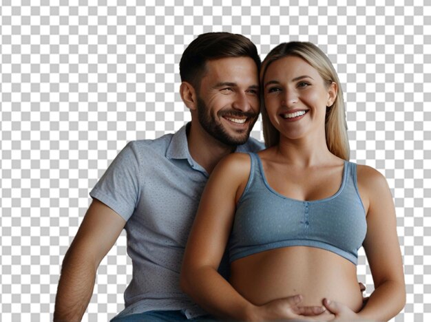 Casal feliz sentindo movimentos da barriga do bebê da mãe grávida