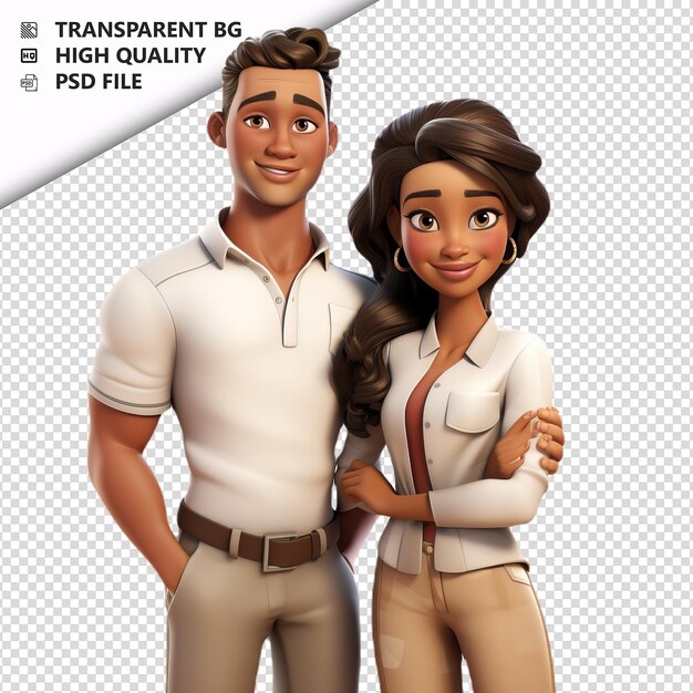 PSD casal preto mal sucedido em 3d estilo desenho animado com fundo branco