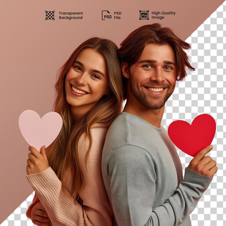 PSD casal sorridente segurando coracao de papel