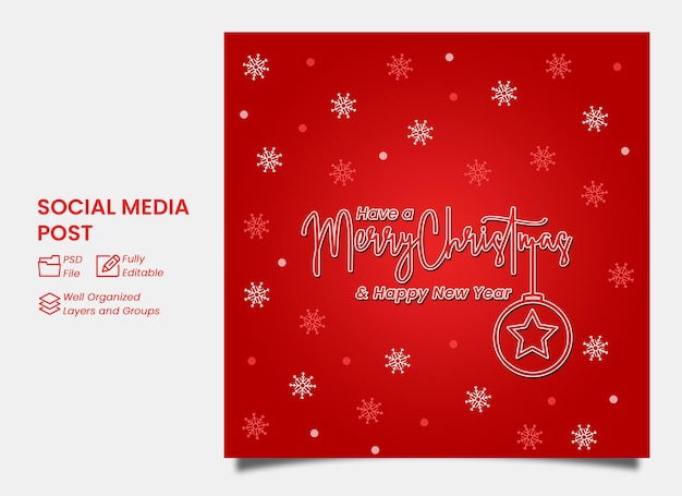 Casarse Navidad y feliz año nuevo plantilla de publicación de redes sociales bandera roja con Navidad blanca como la nieve