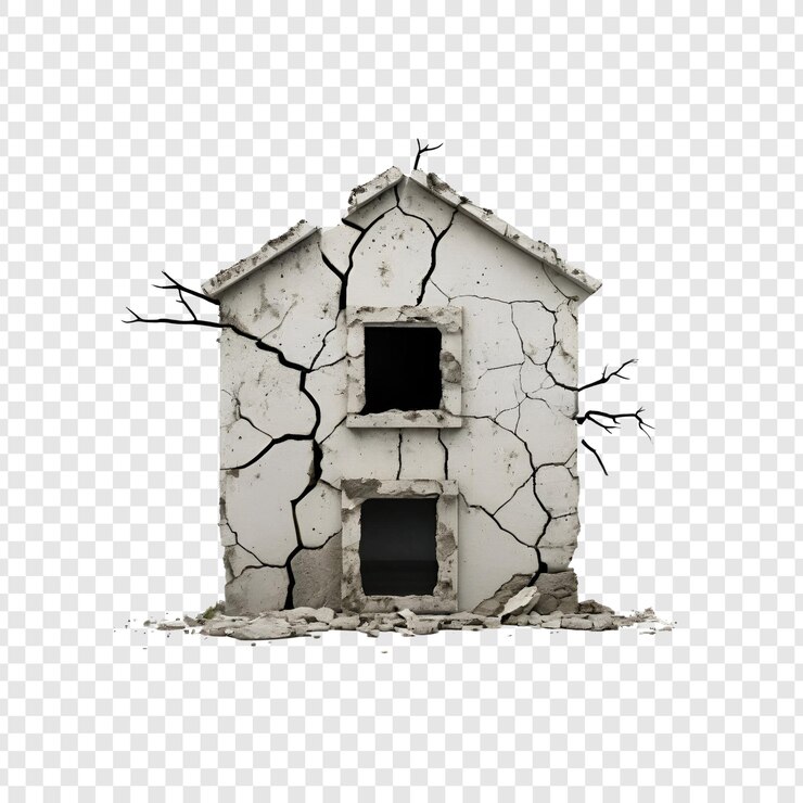 PSD casas dañadas terremoto ruinas de hormigón destrucción desastre grieta escombros muro edificio coll