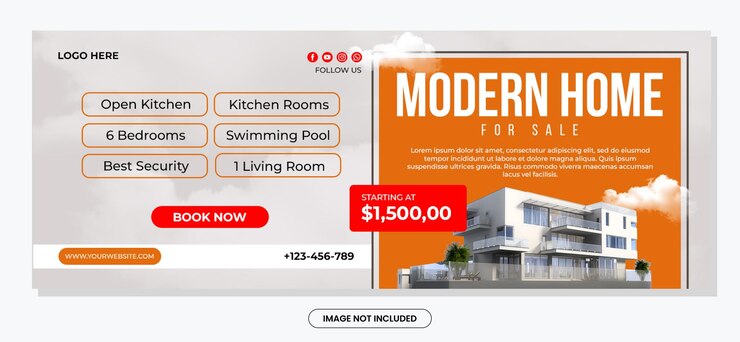 PSD casas inmobiliarias y propiedades plantilla de banner de portada de facebook