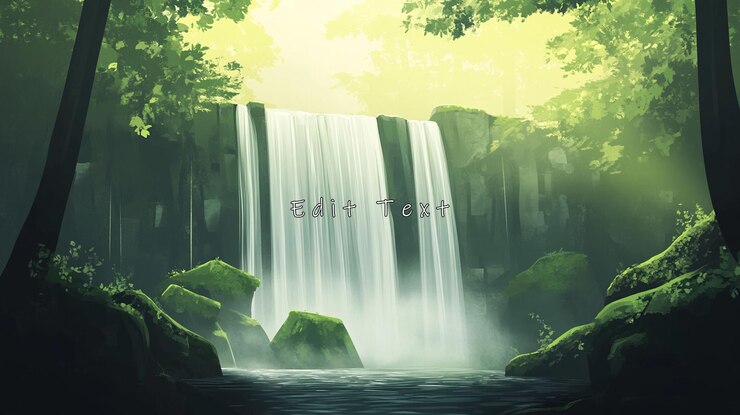 PSD la cascada del bosque verde exuberante cae en cascada en una piscina tranquila 1