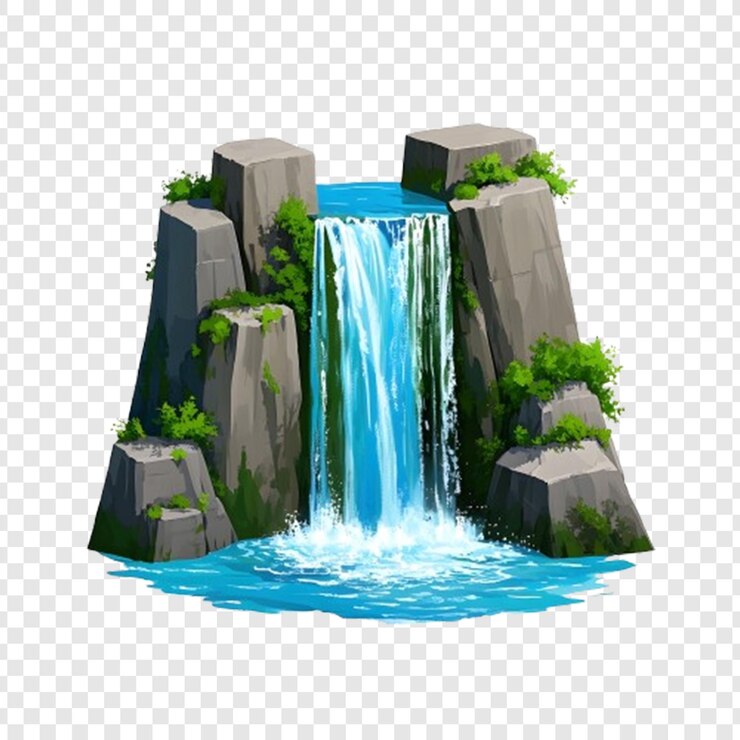 PSD una cascada con una cascada en un fondo blanco