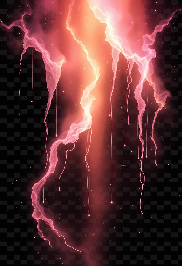 PSD cascada celestial en cascada con rosa suave y oro que fluye con la corriente cósmica png neon de fondo