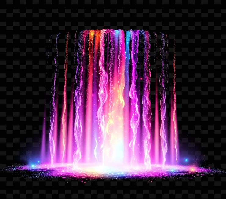 PSD cascada cromática brillante cascadas multicolores de flujo de luz y textura de luz chisporroteante de png
