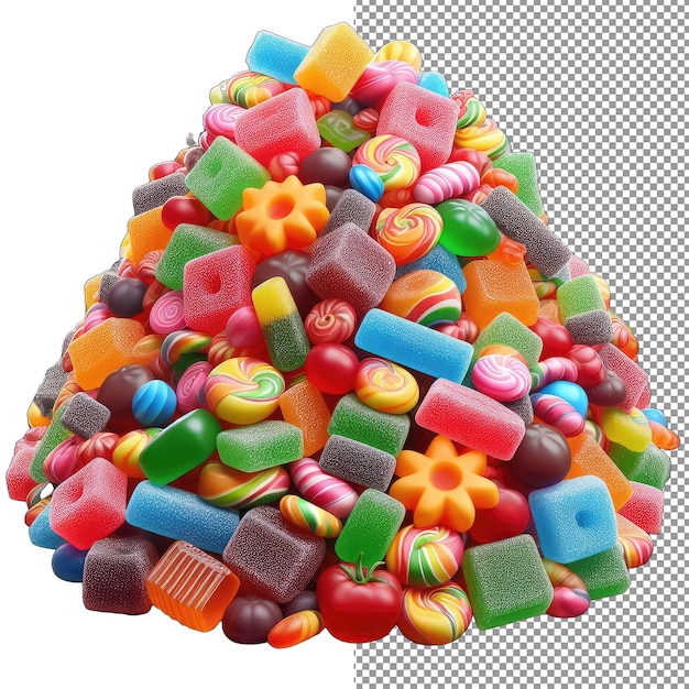 PSD cascada de dulces pila 3d aislada de goma de mascar en una paleta png clara