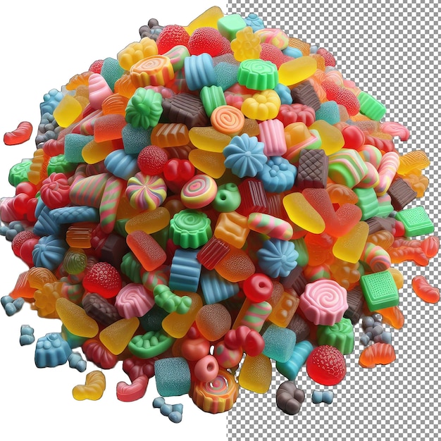 PSD cascada de dulces pila 3d aislada de goma de mascar en una paleta png clara