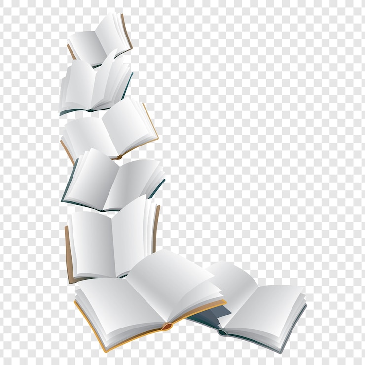 PSD una cascada de libros abiertos que invitan al conocimiento y a la lectura
