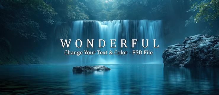 PSD una cascada serena en un bosque tranquilo