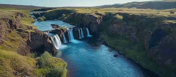 PSD una cascada serena en un cañón