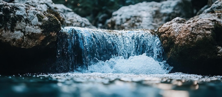 PSD una cascada tranquila en un bosque exuberante