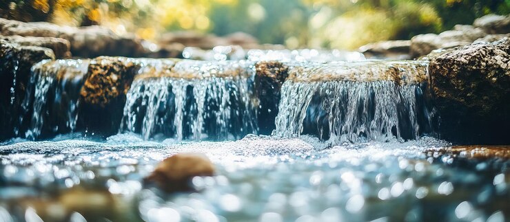 PSD cascading stream in a lush forest