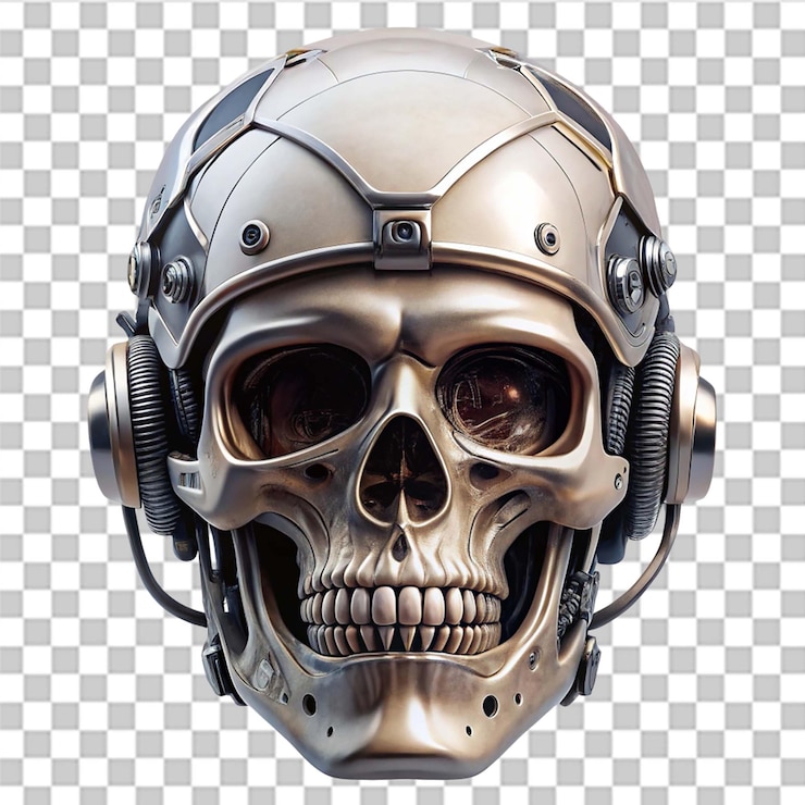 PSD casco de cráneo de cyborg aislado sobre un fondo transparente