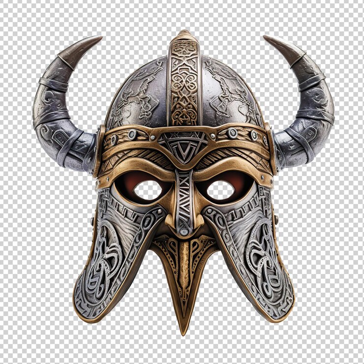 PSD casco con cuernos vikingo medieval cortado en transparente