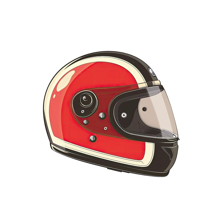PSD casco de motocicleta clássico vermelho com faixa branca