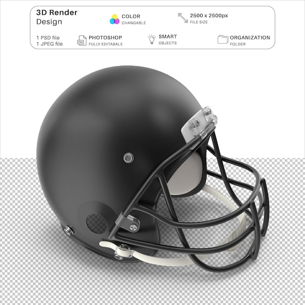El casco de fútbol negro 3D de modelado del archivo PSD
