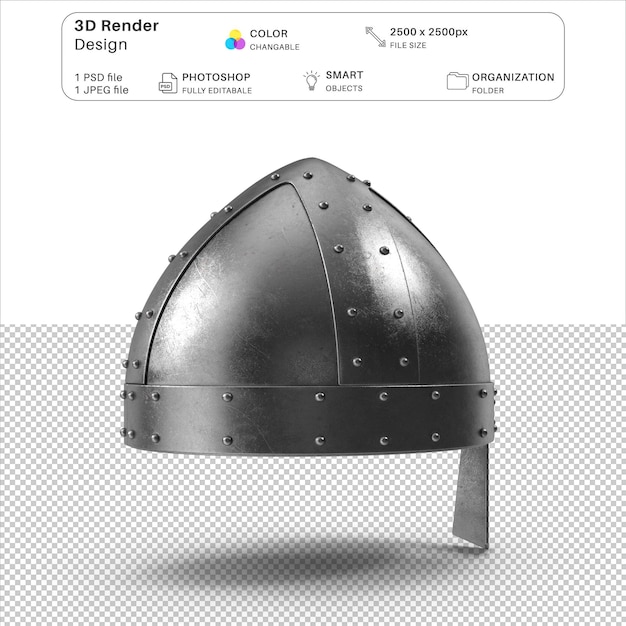El casco medieval en 3D para el modelado del archivo PSD