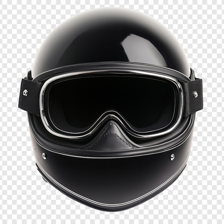 PSD casco de motocicleta antiguo con gafas