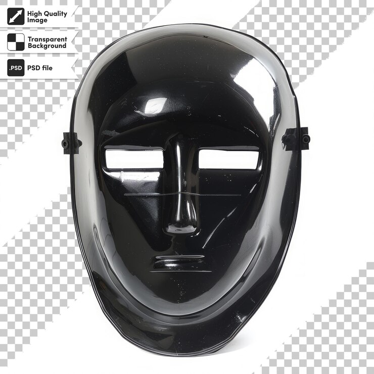 PSD un casco negro con una cara negra que dice quot gafas quot