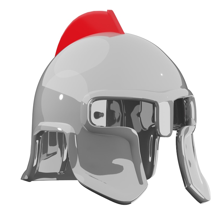 PSD casco romano brilhante em 3d com crista vermelha