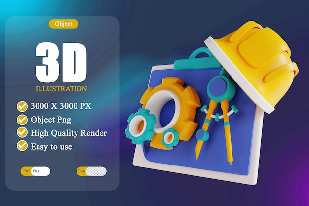 PSD cascos de ilustración 3d y herramientas creativas