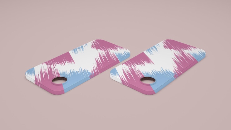 PSD cascos de teléfono de patrón abstracto en rosa, azul y blanco