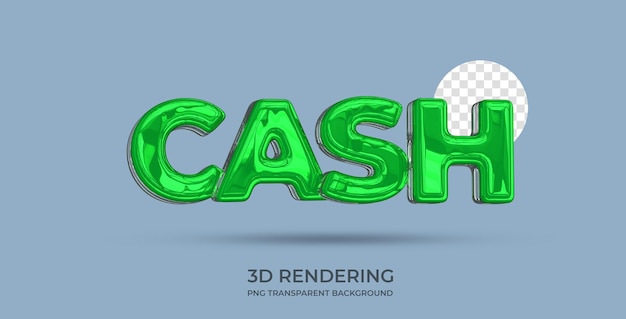 Cash Text Style 3d rendering fondo transparente