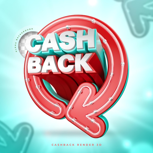 PSD cashback 3d label marketing mit neon und lichtern