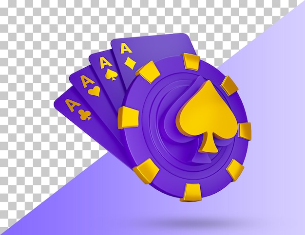 Casino Karten Poker Blackjack Baccarat 3D-Symbol. Casino-Spielchips, Wettkarten, Wettartikel, Pokerchips