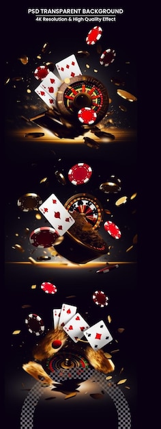 PSD casino-roulette mit chips rote würfel realistisches glücksspiel-poster-banner