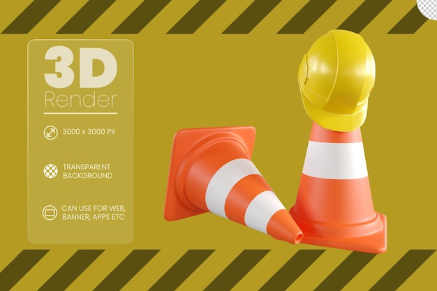 PSD casque et cône de signalisation 3d illustration