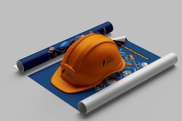 Casque de construction avec modèle d'impression bleue