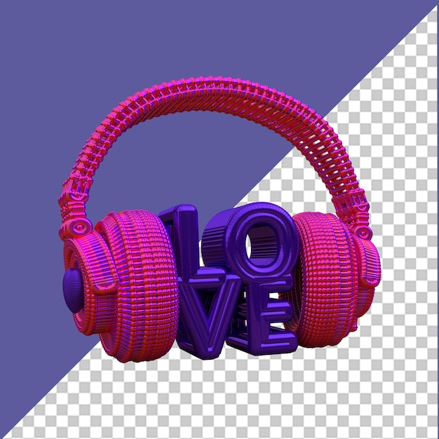 PSD casque dj love rose et violet