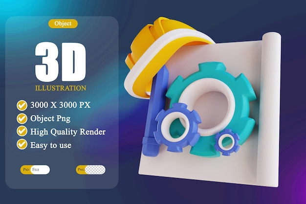 PSD casque et outils d'ingénierie d'illustration 3d 2