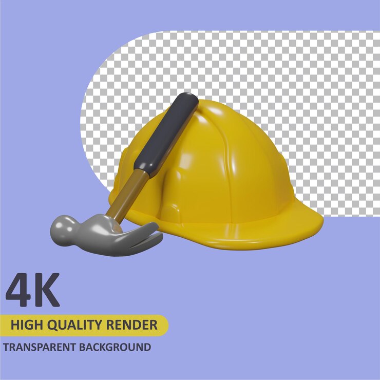 PSD casque de sécurité et marteau dessin animé rendu modélisation 3d
