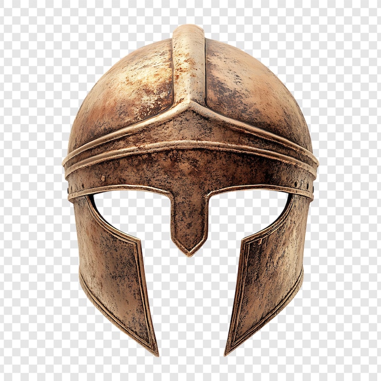PSD un casque spartiate en bronze usé, symbole de la guerre ancienne.