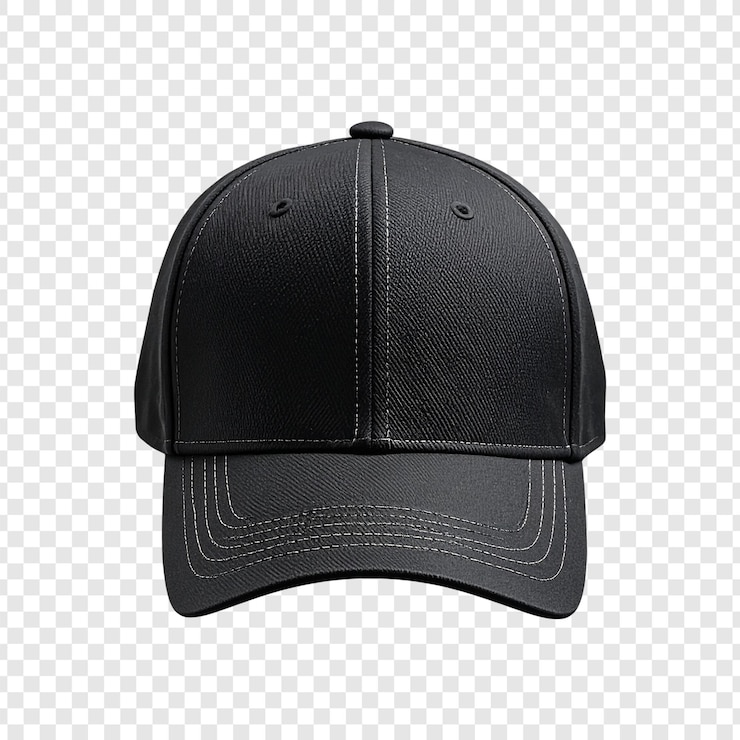 PSD casquette de baseball noire classique isolée sur fond transparent avec des détails de couture brodés
