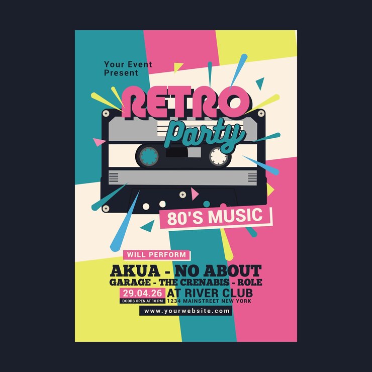 PSD cassete de festa com música retrô dos anos 80