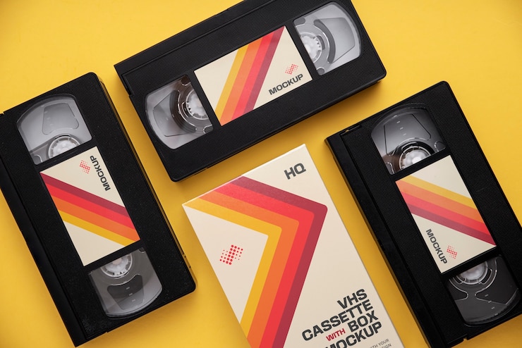 PSD cassete vhs vintage com fita magnética