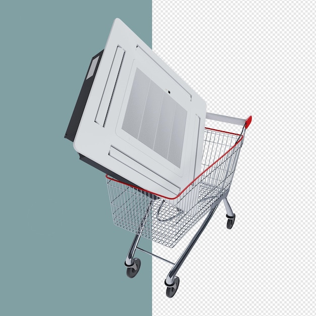 cassette air conditioner in a shopping cart 3d without background