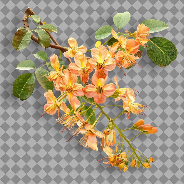 Cassia con una fuerte rama extendida cubierta por una gran rama de árbol aislada amarilla en BG limpio