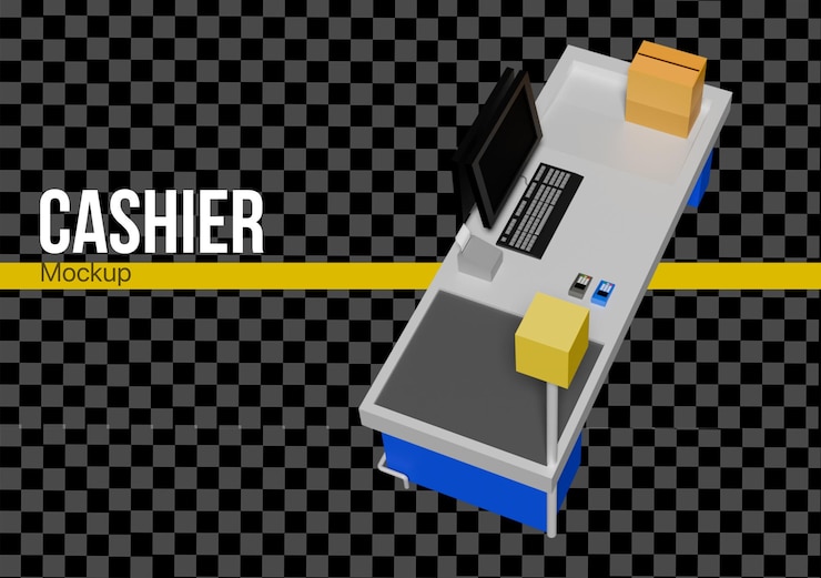 PSD cassiere 3d con modello computerizzato