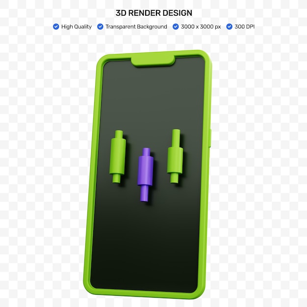 Castiçal de renderização 3d com smartphone isolado