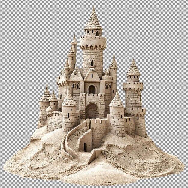 PSD castillo de arena sobre fondo blanco