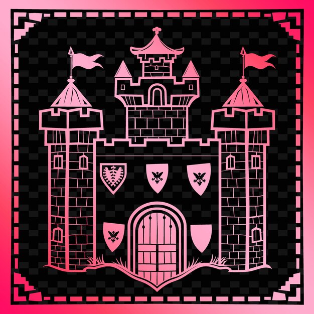 PSD castillo mantener el contorno con marco crenellated y escudo symbo ilustración marcos decoración colección