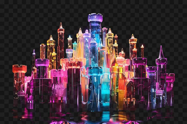 PSD el castillo de los osos de goma brillantes construido con goma fragmentada y2k glow neon outline design