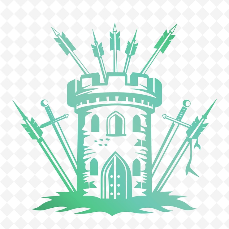 PSD un castillo verde con un dragón en la parte superior
